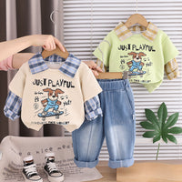 Boys Spring and Autum Suit 2026 New Style Kidsren's Cartoon Lapel Splicing Baby Casual Clothing Two-Piece Set