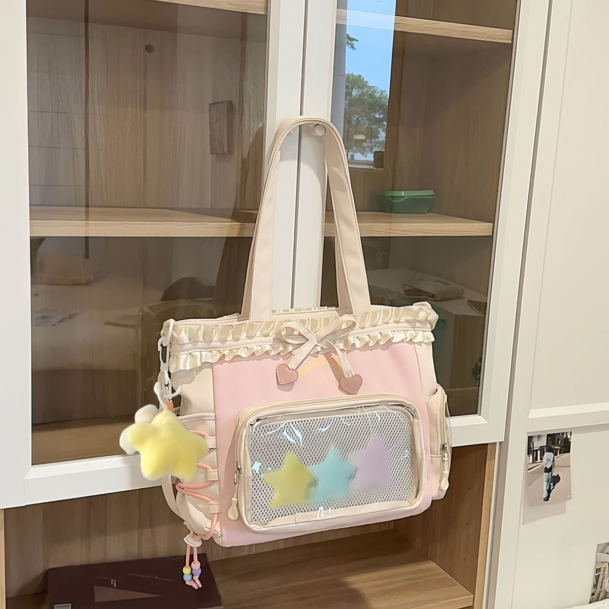 New Style Schoolbag Women's High Color Value Contrast College Style Junior Senior high school Student Backpack Ballet Style Pleated Lace Pain Bag