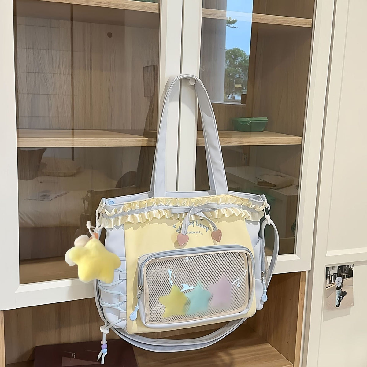 New Style Schoolbag Women's High Color Value Contrast College Style Junior Senior high school Student Backpack Ballet Style Pleated Lace Pain Bag