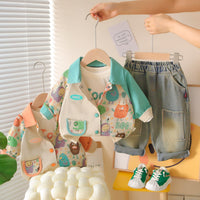 2025 New Children's Clothing Boys' Spring and Autumn Suits Cute Animal Jackets for Boys and Girls Three-Piece Set Wholesale