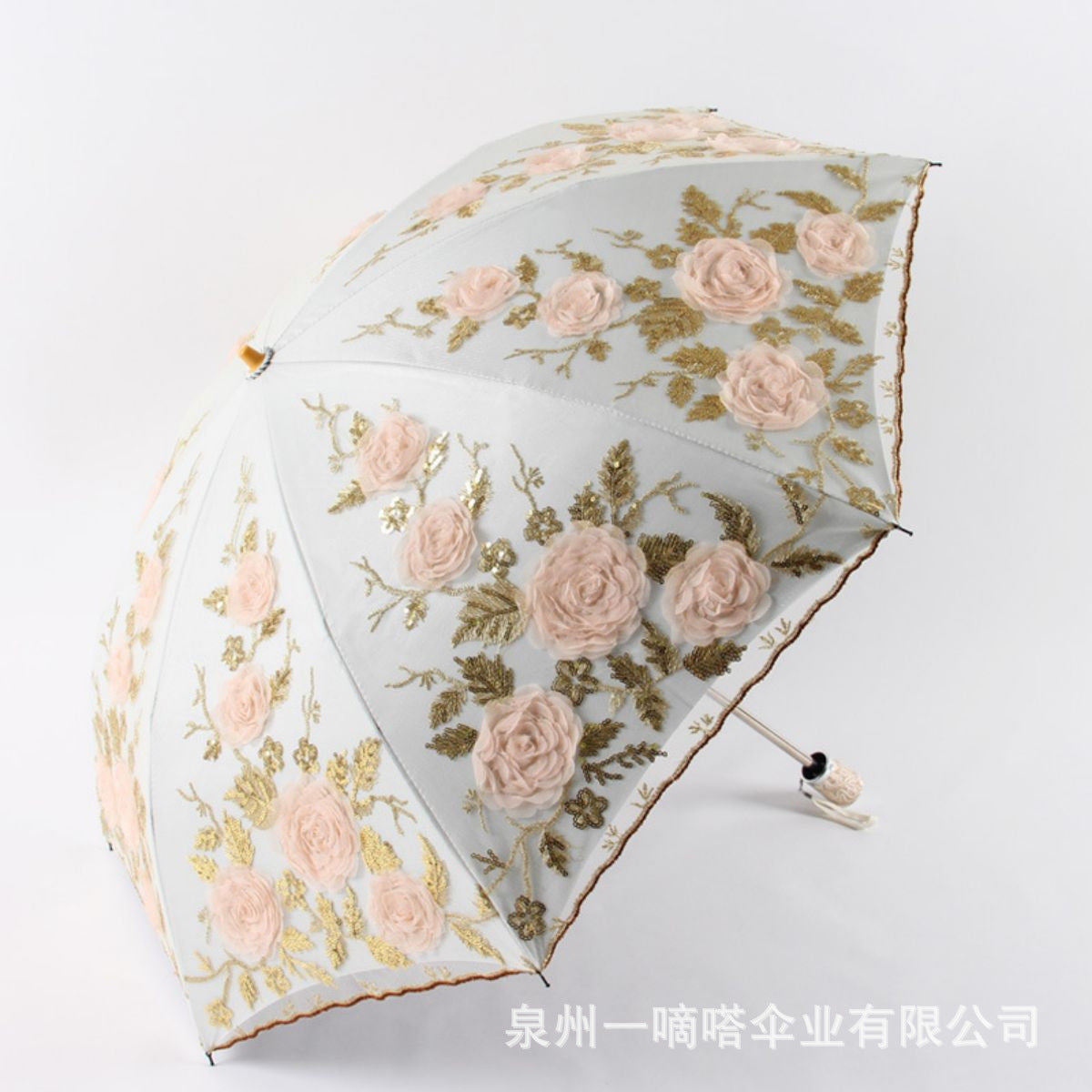 TEMU cross-border for manufacturers folding vintage embroidered lace double vinyl three-fold umbrella wedding umbrella