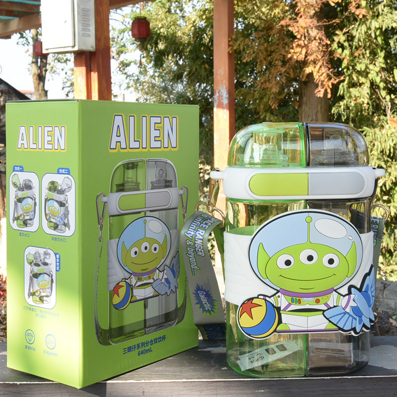 Disney's New Kidsren's Water Cup Double Drinking Water Kettle Straw Direct Drinking Dual-Use Plastic Cup Tritan Double Warehouse Cup