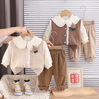 2025 Autumn New Foreign Trade Style Girls' Lace Sweater Long Sleeve Three-Piece Set Baby Girl Casual Long Pants Outfit Wholesale