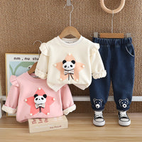 Children's clothing 2024 autumn and winter new Korean children's suit five-pointed star bear girls fleece-lined long sleeve two-piece autumn clothing