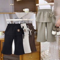 Girls' Corduroy Flared Pants 2026 Autumn New Style Cute Floral Decoration Long Pants for Kids