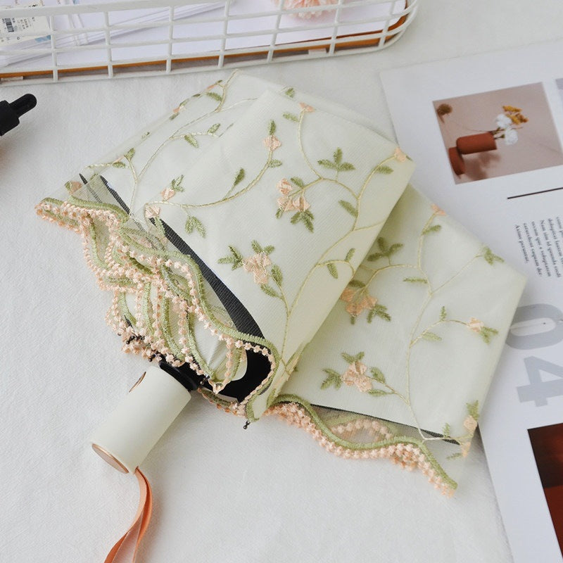 Double-layer lace embroidered sun umbrella female black glue sun protection UV protection umbrella folding rain and rain dual-use sun umbrella
