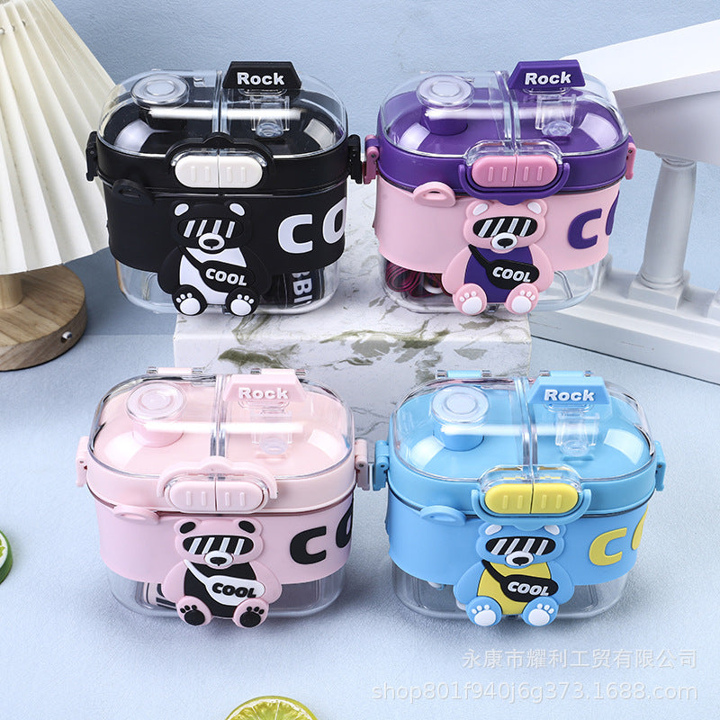 Children's Water Bottle, Cartoon Design, Special for Students Going to School, Portable Double-Drink Plastic Cup, High Appearance Value, Double Compartment Cup, High Temperature Resistant