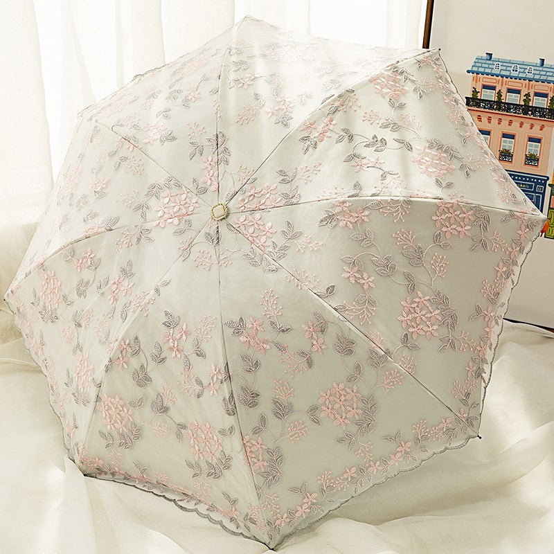 Double-layer lace embroidered sun umbrella female black glue sun protection UV protection umbrella folding rain and rain dual-use sun umbrella