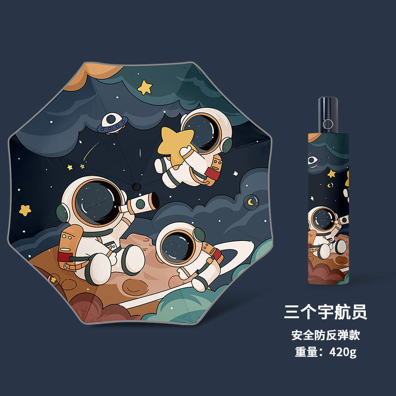 Safety anti-rebound children's umbrella Boys and Girls Primary School students special astronaut rain and rain dual-use automatic umbrella
