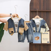 Boys' 2026 New Autumn Stylish Hooded Three-Piece Set with Small House Pockets, Baby Boy Clothes for Spring and Autumn, 1 Year Old