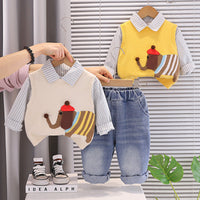 Children's Clothing Wholesale 2026 New Style Boys' Spring Outfit, Stylish Elephant Sweater Three-Piece Set for Baby Boys