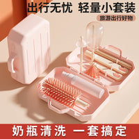 Portable Travel Bottle Brush Set, Multifunctional Baby Bottle Cleaning Brush with Storage Box, Creative Bottle Brush