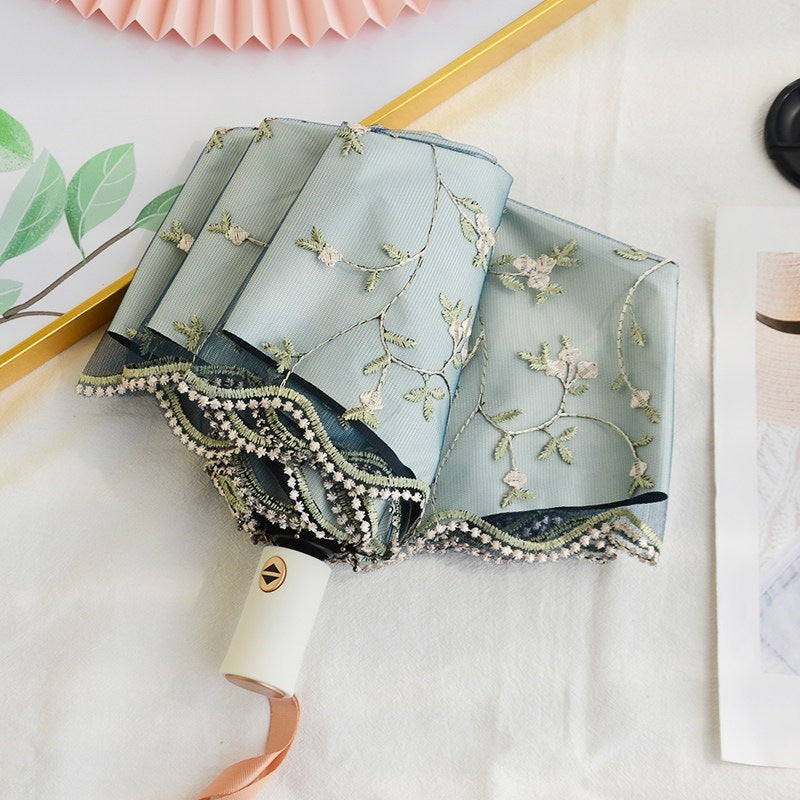Double-layer lace embroidered sun umbrella female black glue sun protection UV protection umbrella folding rain and rain dual-use sun umbrella