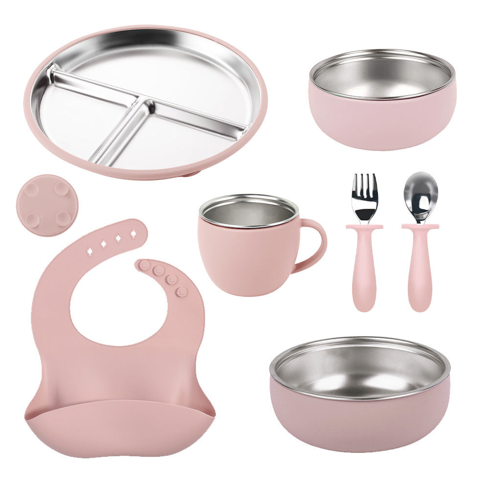 Factory New Product Baby Silicone Stainless Steel Tableware Set Creative Product 304 Stainless Steel Kidsren's Silicone Tableware Bowl