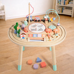 Children’s Montessori Wooden Busy Table Game Bead Stringing Building Blocks Educational Toy for Preschool Hand-Eye Coordination