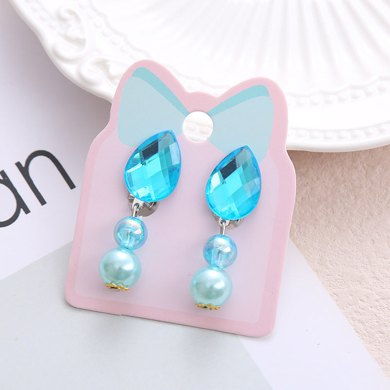 Children's Ear Stud Ear Clip No Ear Holes Girl's Artificial Drill Cute Pearl Diy Tassel Ear Clip Long Student Jewelry