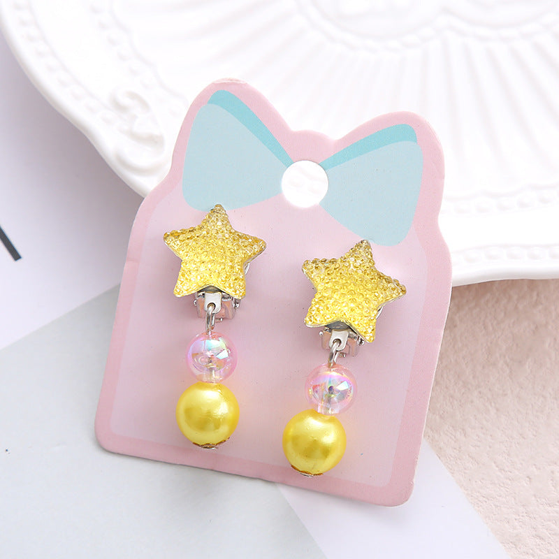 Children's Ear Stud Ear Clip No Ear Holes Girl's Artificial Drill Cute Pearl Diy Tassel Ear Clip Long Student Jewelry