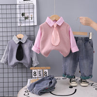 2025 Spring and Autumn New Style Boys and Girls New Baby Spring and Autumn Stylish Korean Style Sweater Vest Fashion Three-Piece Set