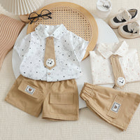 2026 New Boys' Summer Outfit: Bear Tie, Thin Short-Sleeve Shirt for Boys and Girls, Two-Piece Trendy Set