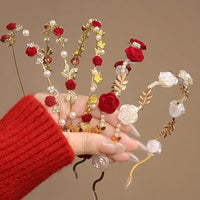 Light Luxury Rose Presspressed Hair Hoop Internet Popular Women's Mori Style Fairy Beauty Pearl Flower Thin Head Hoop Flocking Cheongsam Bridal Headwear
