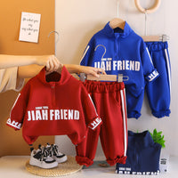 2025 Spring and Autumn New Boys English Stand Collar Suit Children's Letter Two-Piece Set Baby Children's Baby Casual