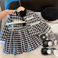 Girls' Little Chanel-style Outfit 2026 Autumn New Arrival Baby Girl Black and White Plaid Top Jacket and Pleated Skirt Two-piece Set