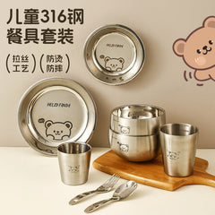Set of 316 Stainless Steel Baby Feeding Bowls for Kids: Spoon, Fork, and Dinnerware for Learning to Eat