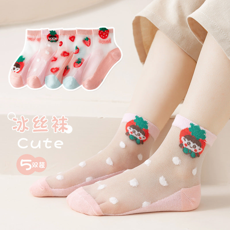 Children's Socks Spring and Summer Ice Silk Thin Mesh Socks for Boys and Girls Full Cartoon Cotton Boat Socks Baby Socks Wholesale