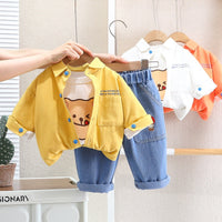 Free Shipping Yikids Men's New Spring and Autumn Baby Fashion suit Korean Style Shirt Jacket Long Sleeve Three-Piece Set