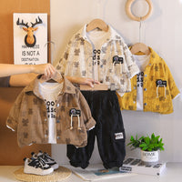2026 Spring New Foreign Trade Style Boys' Corduroy Full Print Long Sleeve Three-Piece Set Baby Boy Casual Long Pants Outfit Trendy