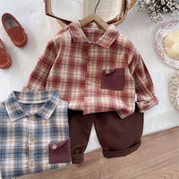 2025 New Boys Contrast Color Pocket Shirt Autumn Suit Children's Korean Style Western Style Baby Autumn Two-Piece Set