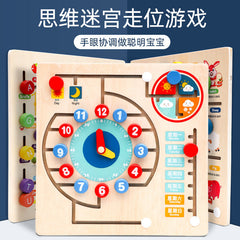 Early education wooden clock maze teaching aids calendar digital weather multi-function letter matching children's educational toys