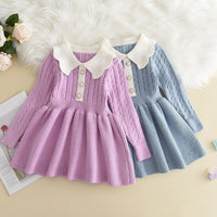 Girls' Sweater Dress 2022 Winter New Korean Style Fashionable Solid Color Little Girl Knitted Long-Sleeved Princess Dress Trendy