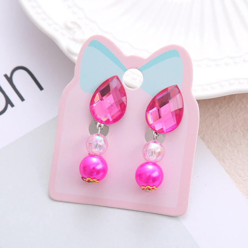 Children's Ear Stud Ear Clip No Ear Holes Girl's Artificial Drill Cute Pearl Diy Tassel Ear Clip Long Student Jewelry