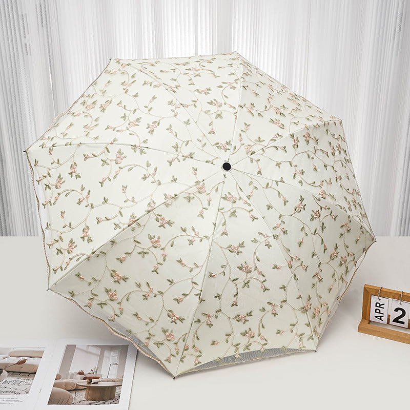 Double Lace Embroidered Sun Umbrella Women's Sun Protection UV Protection Princess Umbrella Vintage Sunshade Sunny Umbrella Folding Dual-purpose Umbrella