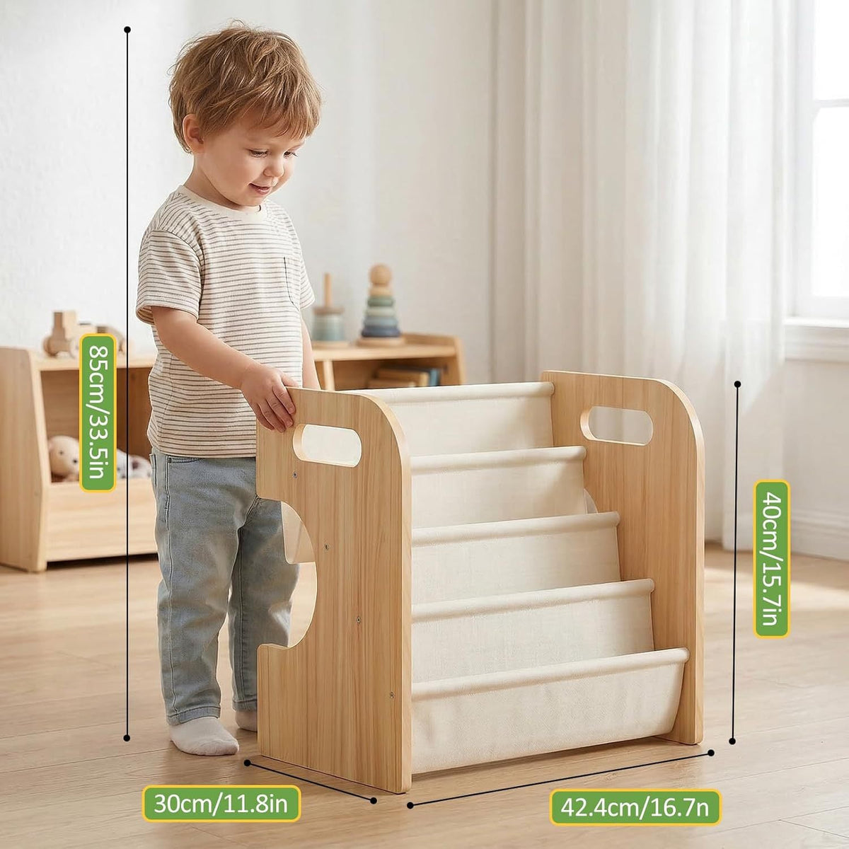 Wooden children's bookshelf, A-type multi-layer toy storage rack, floor-standing picture book storage cabinet