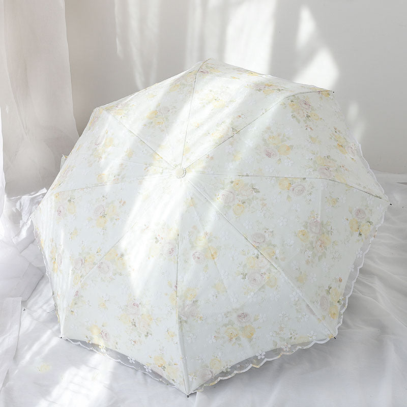 Lace Sun Umbrella Double-Layer Anti-Uv Mesh Embroider Women's Vinyl Sunshade Rain or Shine 70% off Umbrella Korea
