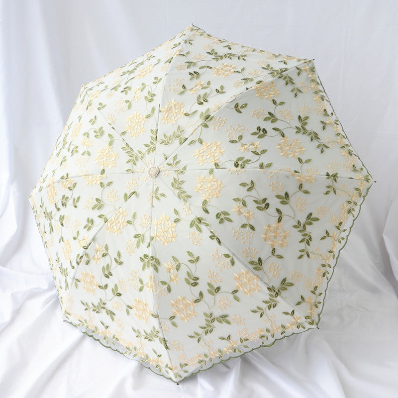 Double-layer lace embroidered sun umbrella female black glue sun protection UV protection umbrella folding rain and rain dual-use sun umbrella
