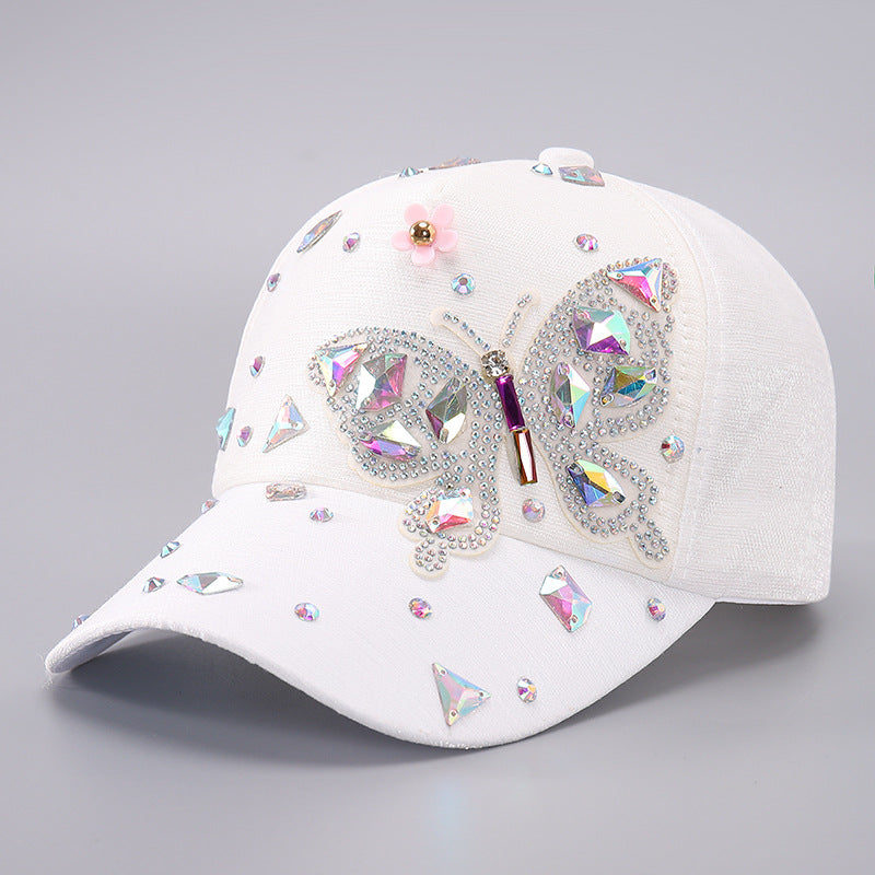 Cross-border Colorful Butterfly Rhinestone Baseball Cap Women's Butterfly Sequins Sunshade Cap in stock Women's Baseball Cap Spring
