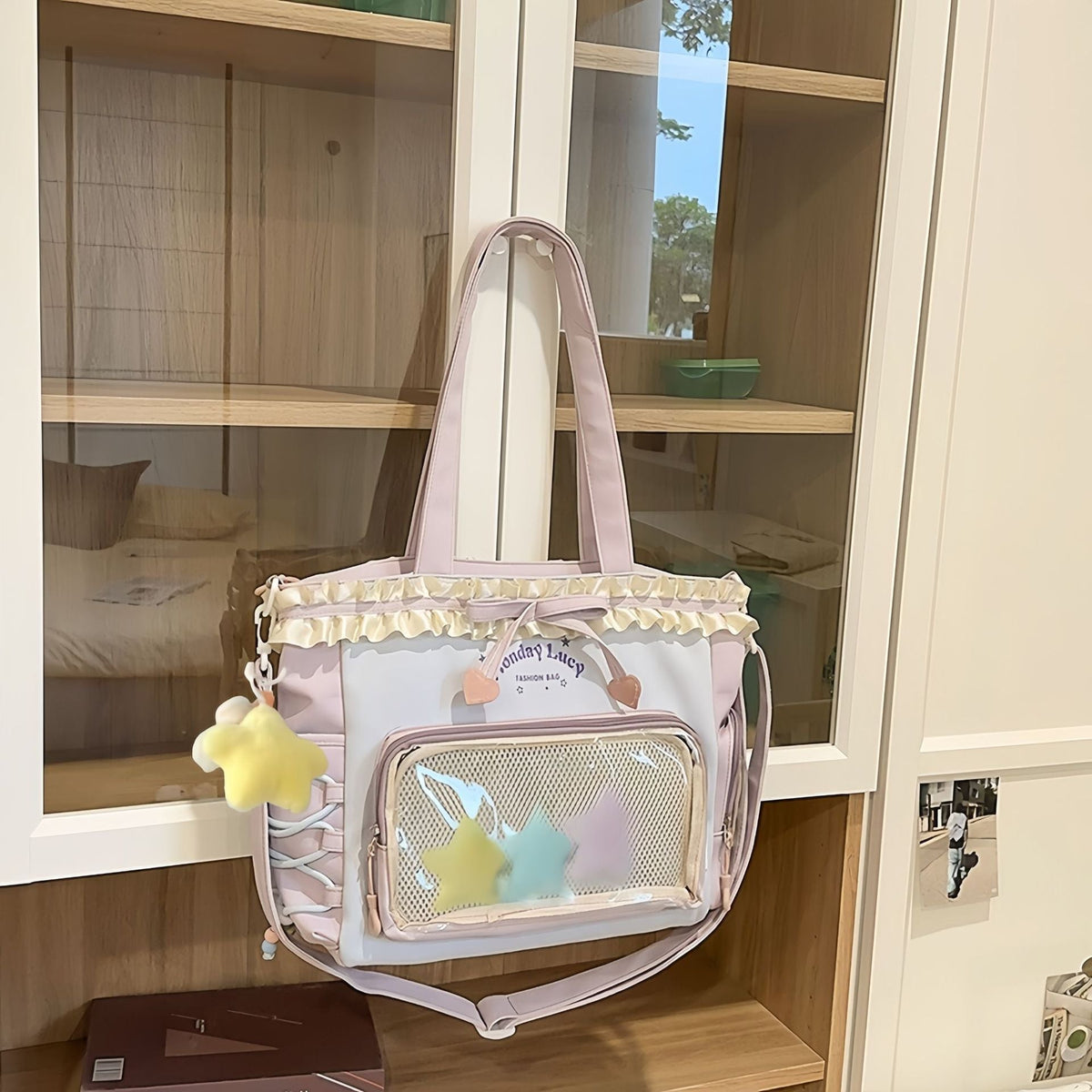 New Style Schoolbag Women's High Color Value Contrast College Style Junior Senior high school Student Backpack Ballet Style Pleated Lace Pain Bag
