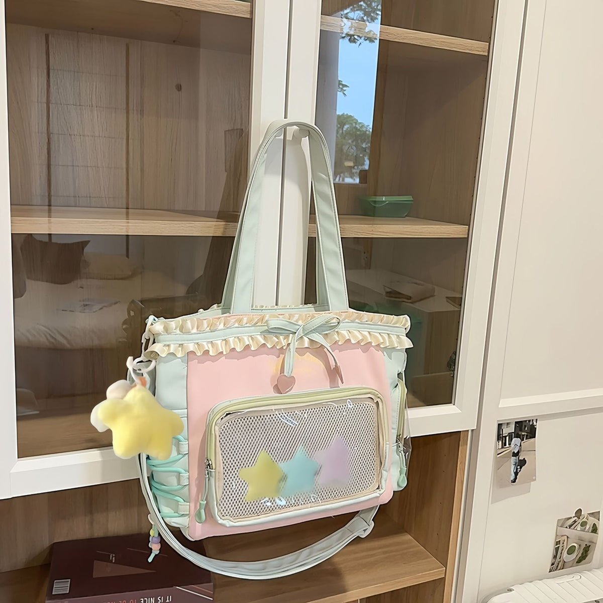 New Style Schoolbag Women's High Color Value Contrast College Style Junior Senior high school Student Backpack Ballet Style Pleated Lace Pain Bag