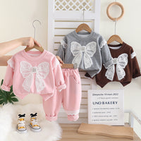 Girls' Spring and Autumn Outfit Set, Children's Stylish Clothing with Big Bow, Casual Baby Wear, Cute Toddler Autumn Sweatshirt