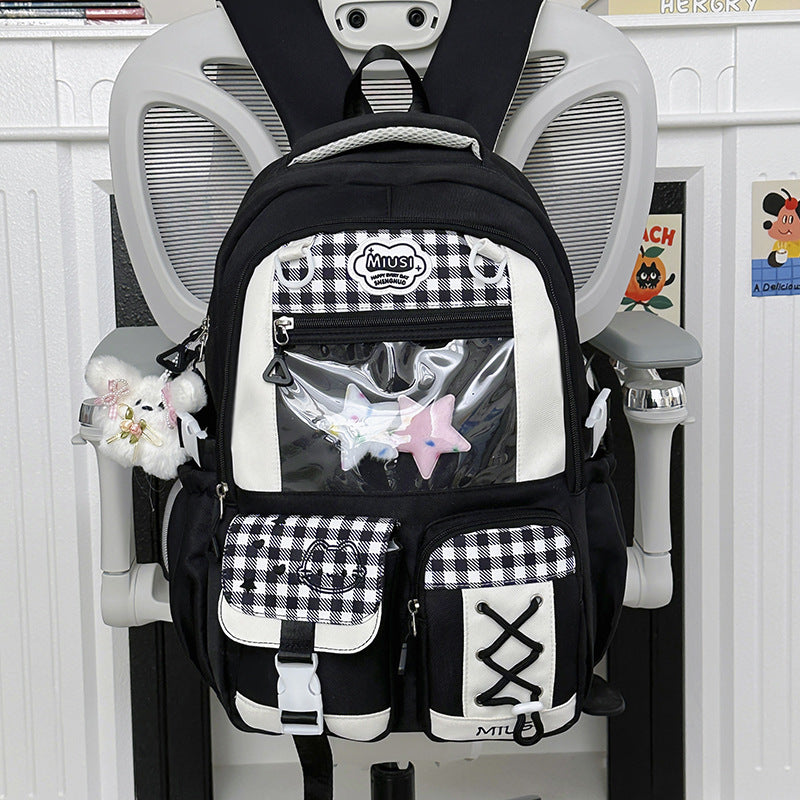 New Style School Bag for Girls, Japanese-Style, Cute Dopamine Color-Blocking, College Style, Multi-Compartment Backpack for Primary and Secondary School Students