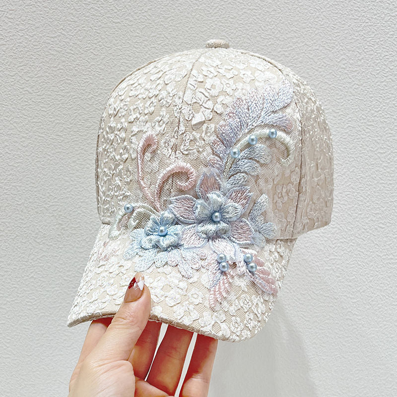 Spring and Summer Lace Sticky Flower Baseball Cap Women's Thin Breathable Fashion Women's Cap Korean Style All-match Trendy Hat