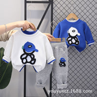 Boys' Spring and Autum Clothing Suits, New Kidsren's Fashionable Boys' Autum Baby Clothes, Jacquard Hats, Bear Sweatshirts, Kidsren's Clothing