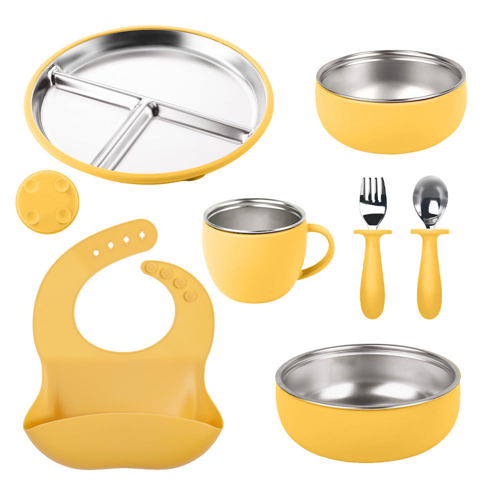 Factory New Product Baby Silicone Stainless Steel Tableware Set Creative Product 304 Stainless Steel Kidsren's Silicone Tableware Bowl