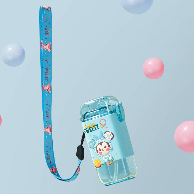 Summer Children's Cute Water Cup with Straw for Primary School Students Portable Kettle Creative Internet Celebrity Cute Environmental Protection Plastic Cup