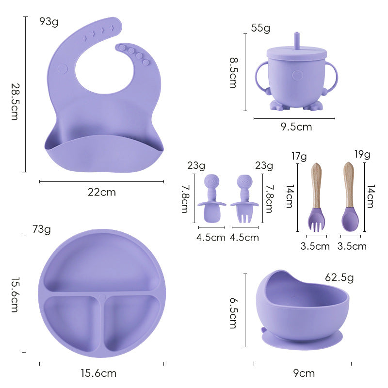 Drop-Resistant Minimalist Baby Silicone Feeding Plate, Food-Grade Silicone Bib Bowl Spoon Set, Suction Child Tableware
