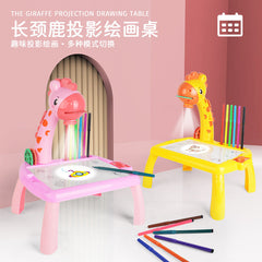 Cross-Border Multifunctional Deer-Shaped Projection Drawing Table with Cartoon Design, Sound and Light, Graffiti Writing Board, Children's Educational Toy
