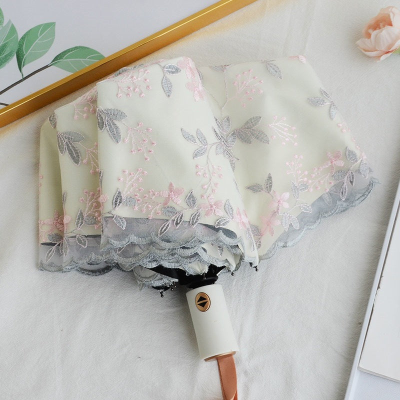 Double-layer lace embroidered sun umbrella female black glue sun protection UV protection umbrella folding rain and rain dual-use sun umbrella